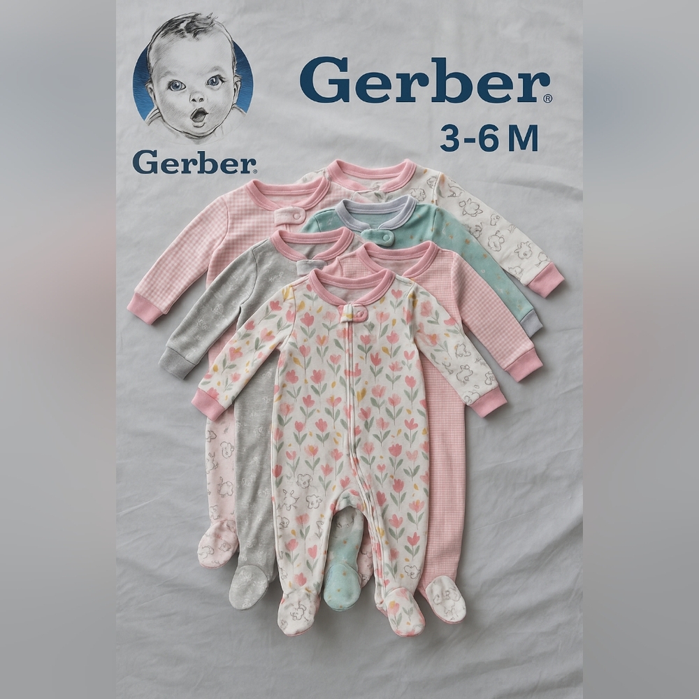 Gerber Baby Girls 5‑Pack | Bundle | Sleep N’ Play Footed Pajamas Size 3 - 6 M